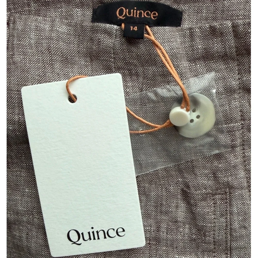Quince European Linen Wide Leg Pants Womens 14 Patch Taupe Brown NWT